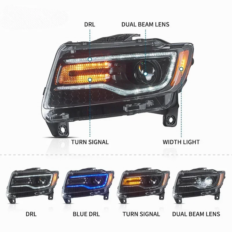 Auto Parts Reflektory Lampa LED Do Jeep Grand Cherokee WK2 2011 2012 2013 2014-22 Projektor 4. generacji Dynamiczny kierunkowskaz Zespół