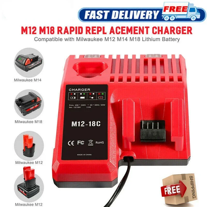 

Replace 3A 12V 14V 18V Rapid Fast Li-Ion Charger Fit For Milwaukee M12-18C Dual Port Multi-Voltage Lithium-Ion Battery M12 M18