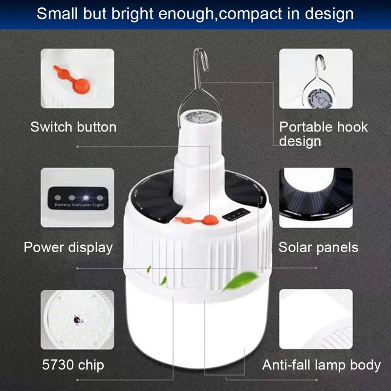 Imagem -04 - Lanternas Solares Portáteis com Ganchos de Controle Remoto Lâmpada Recarregável Luz de Emergência Acampamento ao ar Livre Caminhadas Iluminação Novo