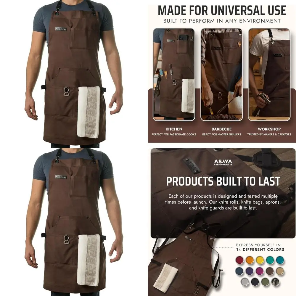 

Cotton Canvas Chef Apron with Bottle Opener and Towel, 10oz, Cross Back, Stainless Steel Hardware