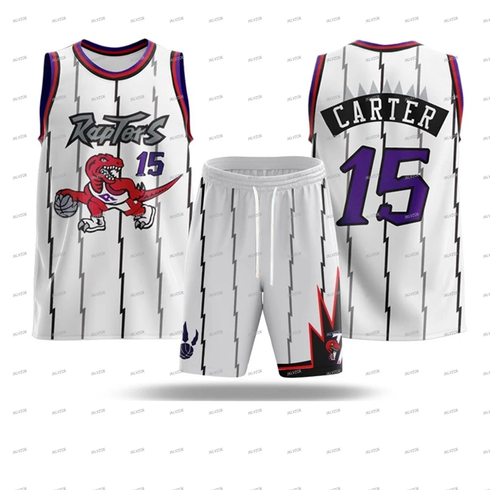 New Summer Men's Sports Vest Set Sleeveless Vest And Shorts Raptors Basketball Jersey NO.15 Carter Jersey Two-Piece Jersey