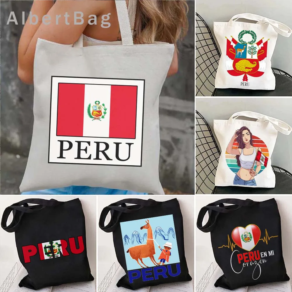 Coat of Arms of Peru Map Flag Peru Vintage Emblem Lima Large Tote Bag HEART Peruvian Patriotic Gifts Machu Picchu Canvas Handbag