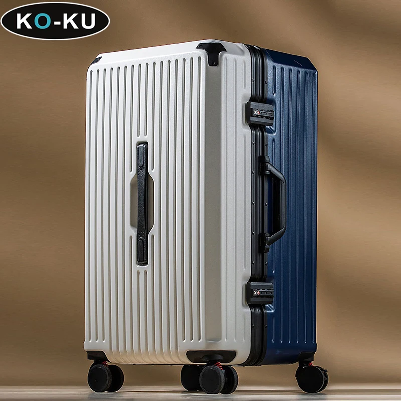 KO-KU 30\'\'Large Capacity Aluminium Frame Luggage Multifunctional Trolley Case Rechargeable Cup Holder Universal Wheel Suitcase