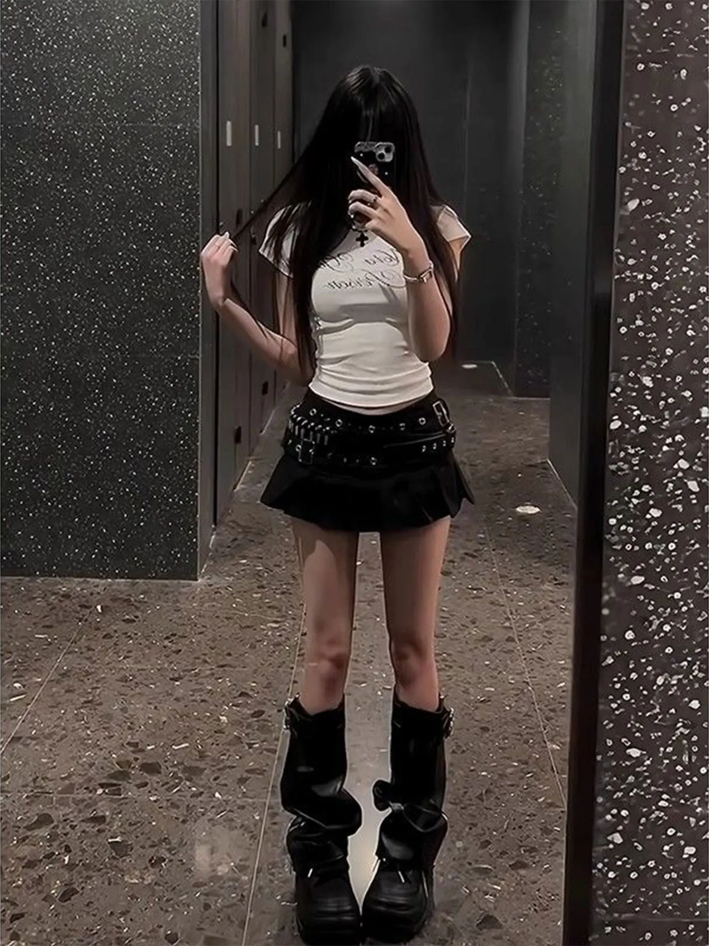 Falda Y2K Millennium Punk Sle ort para mujer de talla grande, falda plisada de cintura baja con remaches Bla para trabajo pesado