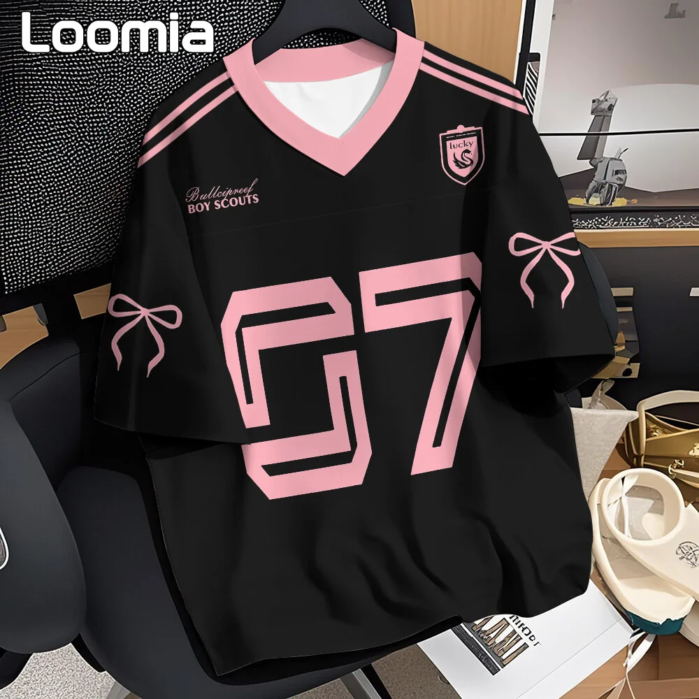 

Free Customization Summer Soccer Jersey Fashionable V-Neck T-Shirt Top Short Sleeve Graphic Tee Quick-Drying and Breathable Tops