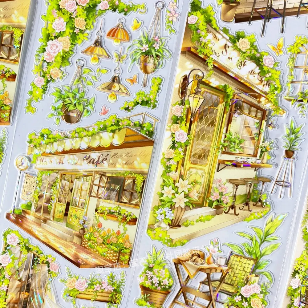 Coffee Shop Afternoon Sun PET Tape Sample, BOBO Fish Decorative Sticker for Journal Scrapbooking DIY Craft