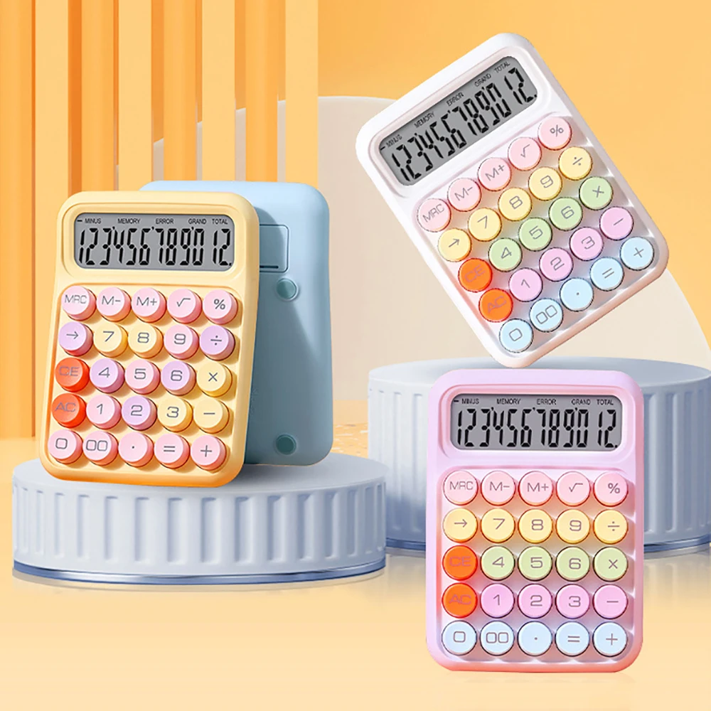 Calculadora Kawaii de dibujos animados, Teclado mecánico silencioso de color caramelo, calculadora de aprendizaje financiera y de contabilidad de escritorio, nueva