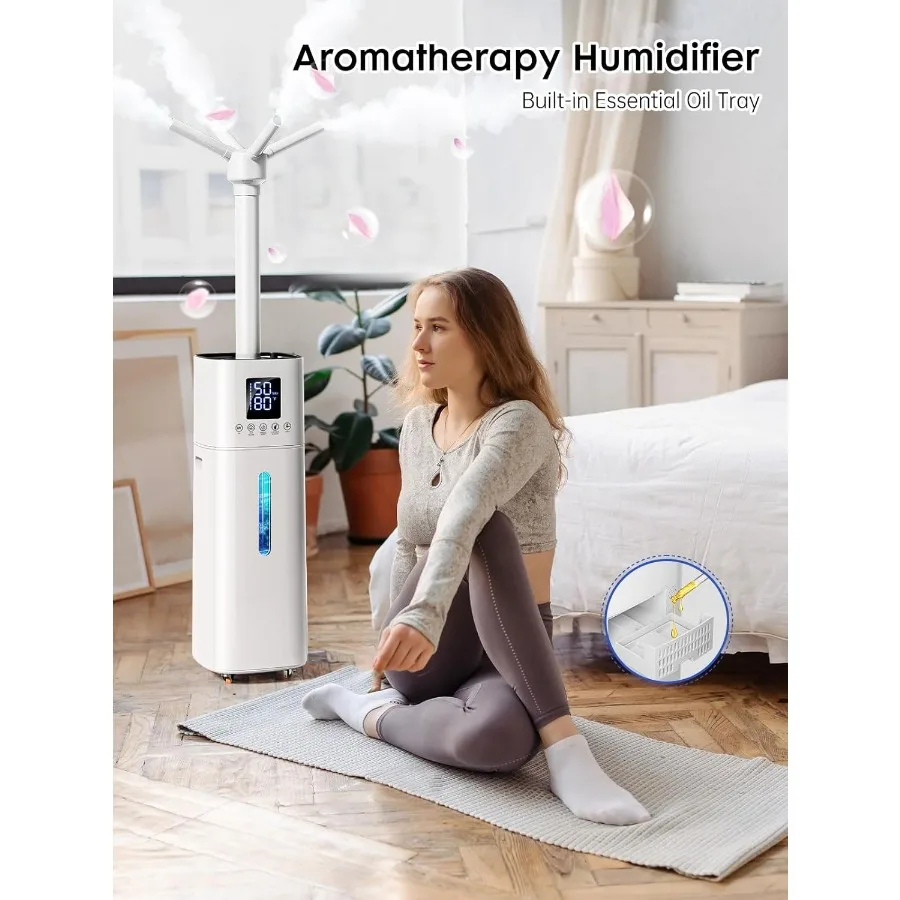 مرطب 15 لتر/4 جالون للغرف الكبيرة مع أغطية مخرج رذاذ 600 مل/ساعة يصل إلى 1200 قدم يتميز التحكم التلقائي في الرطوبة 72 ساعة Continuo