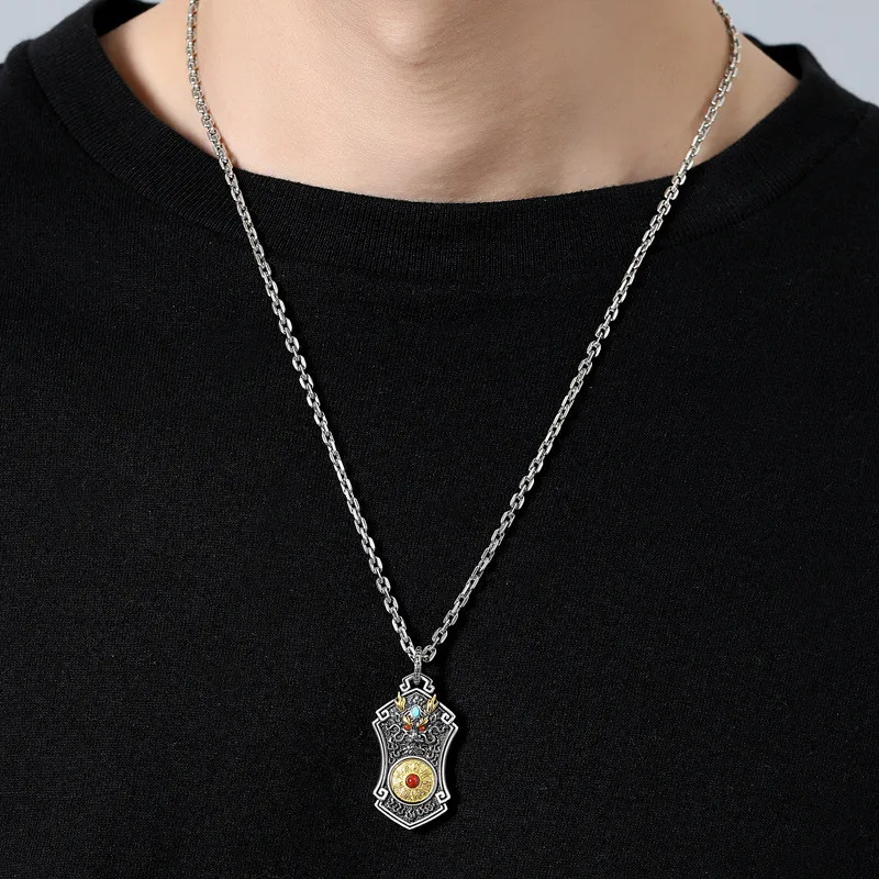 New Dragon Power Taoist mantra pendant retro personality hipster faucet pendant necklace unisex hand-woven.