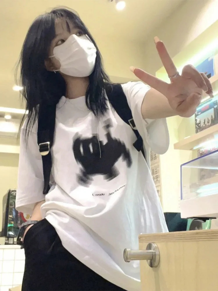 Summer Y2k Aesthetic Print Basic Short Sleeve T-shirts Streetwear All Match Loose Tops Women Casual Harajuku O Neck Summer Tees