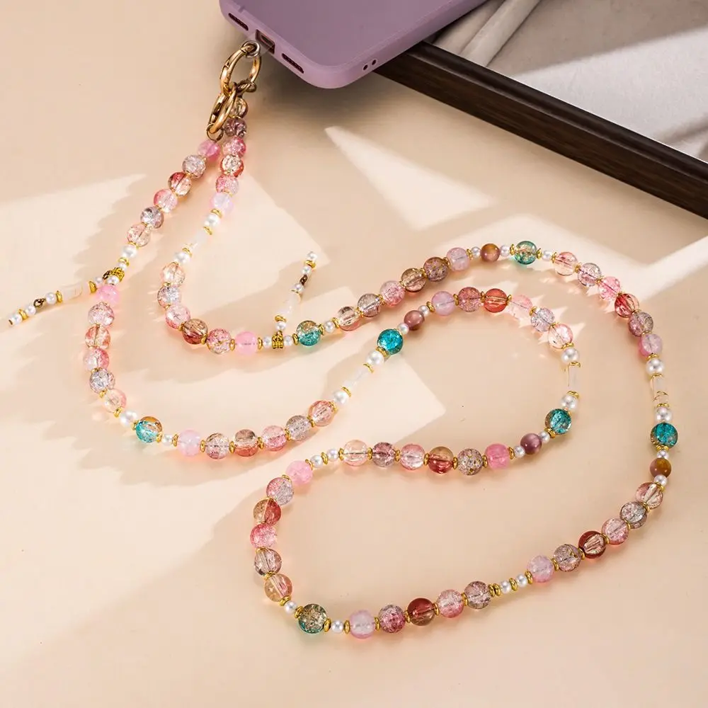 Adjustable Mobile Phone Lanyard Anti-Drop Long Chain Phone Crossbody Strap Acrylic Beaded Anti-Theft Beaded Phone Chain