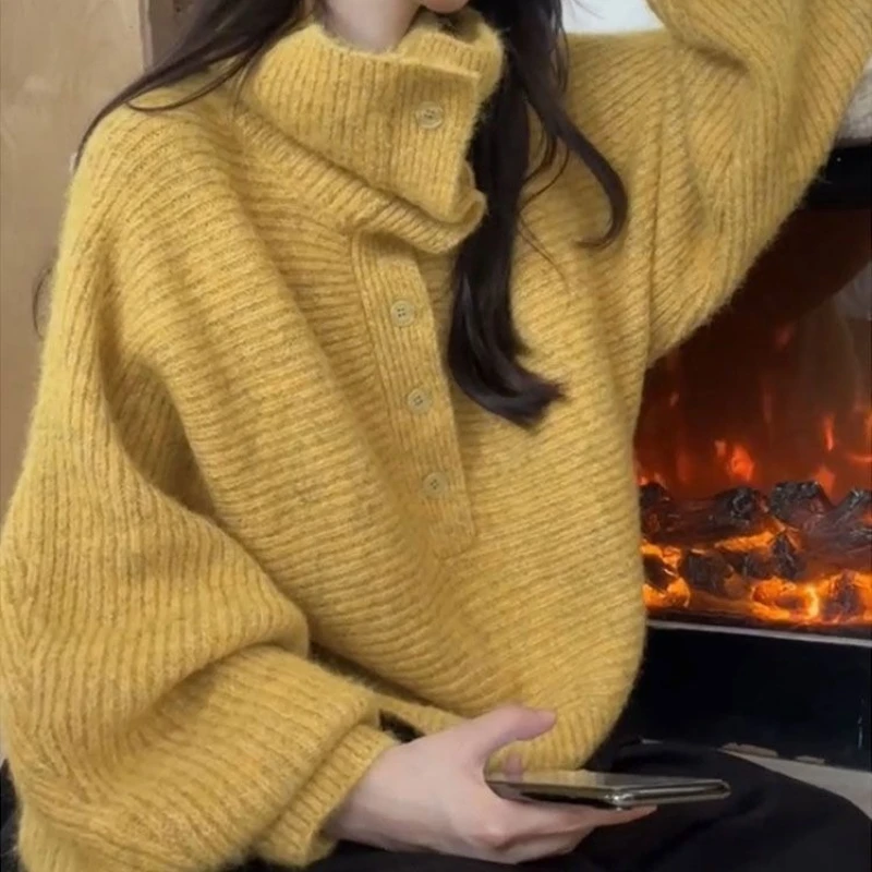 Lazy Style Pullover, Big Collar Sweater, Women's Autumn and Winter Outerwear, Small, Loose, Soft and Sticky