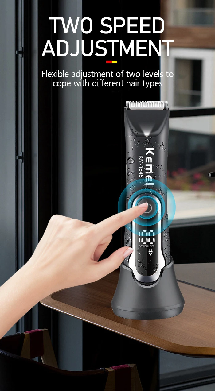 Kemei KM-1845 Leistenhaarschneider für Männer, elektrische Haarschneidemaschine, wasserdichter Trimmer für Schamhaare, Körperpflegeset, Rasierer, Keramikklinge – Detail 7