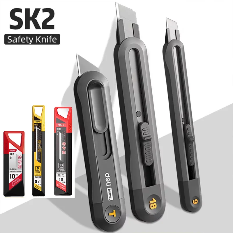 Deli High Carbon Stahl Kunst Messer Klinge Set Automatische Sperre Haushalt 9/18mm Klinge Unboxing Werkzeug Tapete papier Schneiden Messer