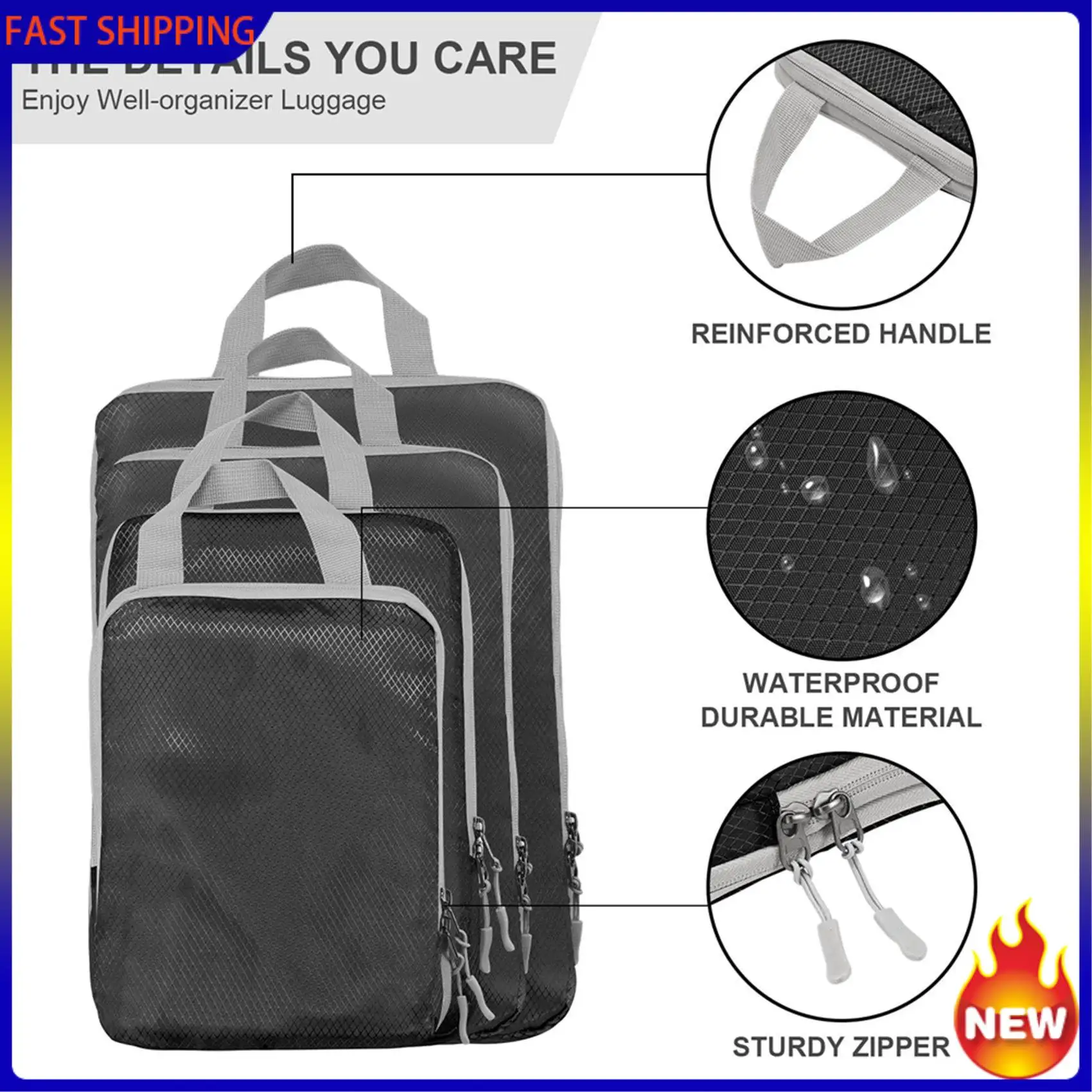 Hot Trend-Compression Packing-Cubes,8 Set Ultralight Packing-Cubes For Carry On Suitcase,Travel Packing For Suitcase Organizer B