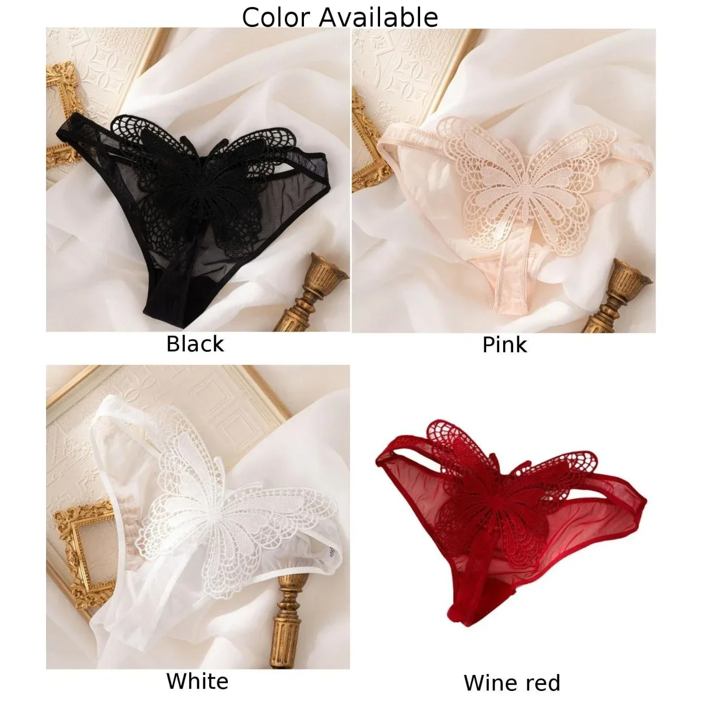 ชุดชั้นในเซ็กซี่ลูกไม้ผู้หญิงกางเกงแนวราบโปร่งใส Hollowed Out Thong ชุดชั้นใน