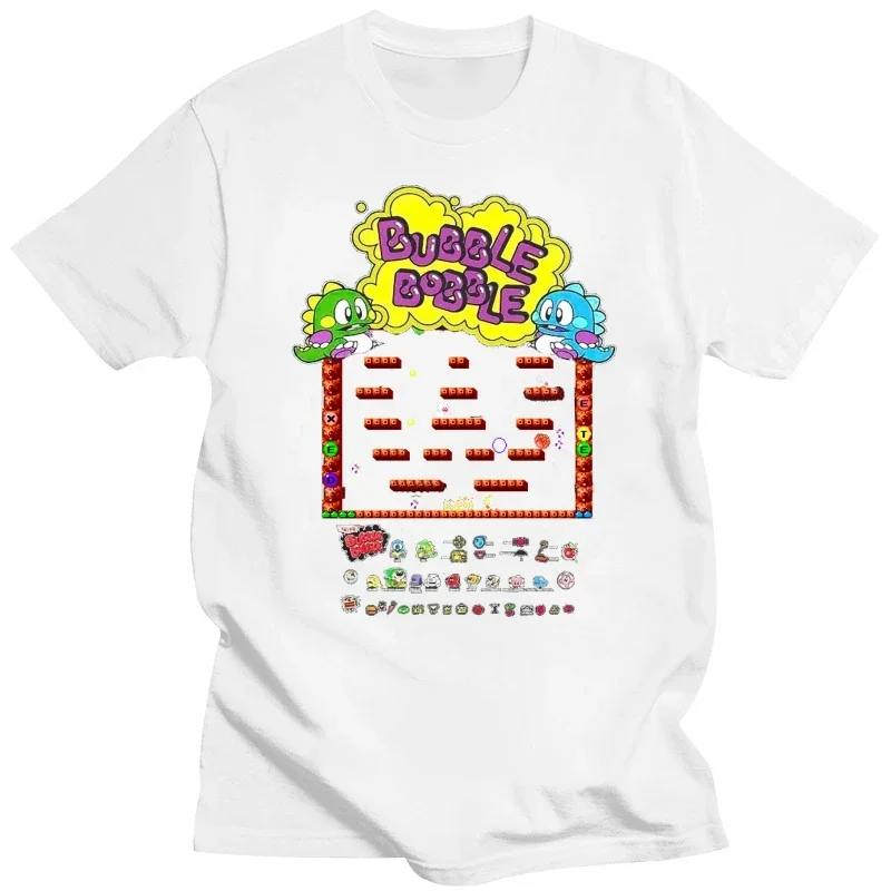 fashion heavyweight vintage Summer Bubble Bobble Videogame Arcade T-shirt Mens Round  Cotton Short Sleeves Fashion Tee shirts