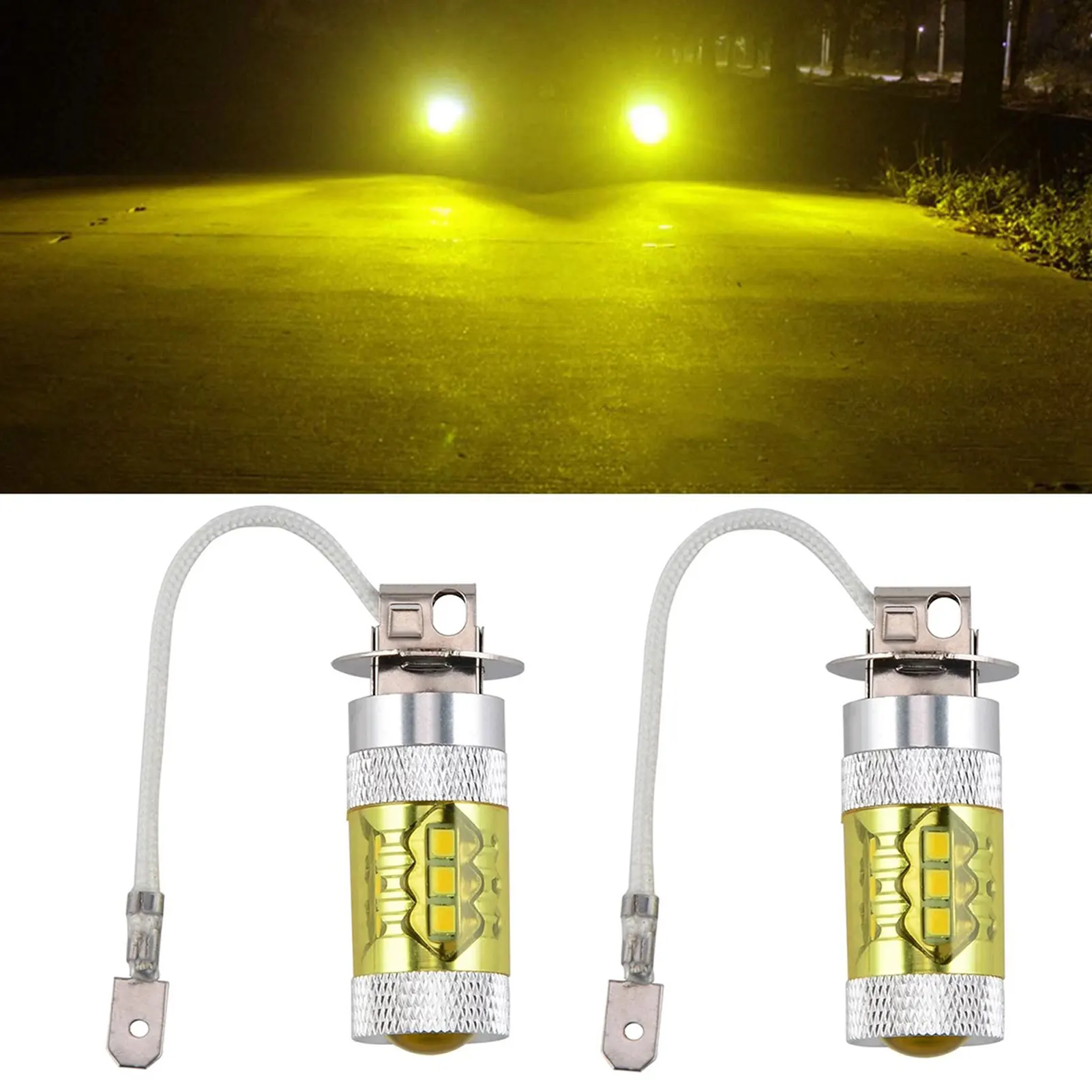 

2pcs H3 LED Fog Lights Bulbs 80W 16LED High Power White Yellow Lighting DRL Bulbs Replacement For Cars Trucks Motorcycles