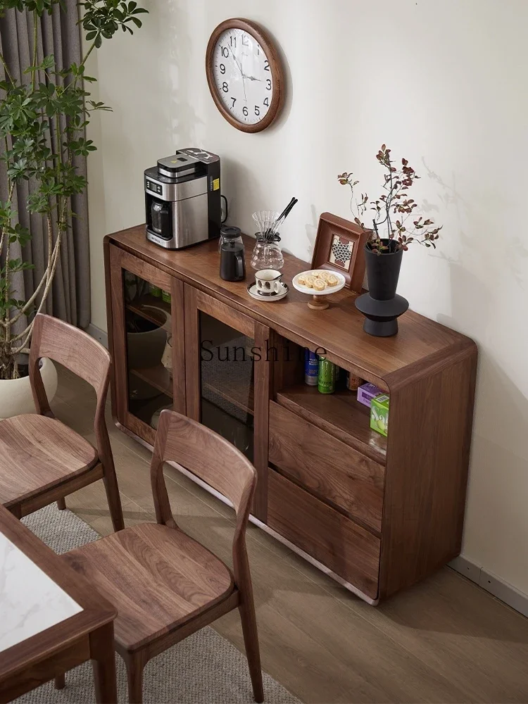 

North American black walnut all-solid wood storage cabinet restaurant multi-functional layered integrated square wine cabinet F