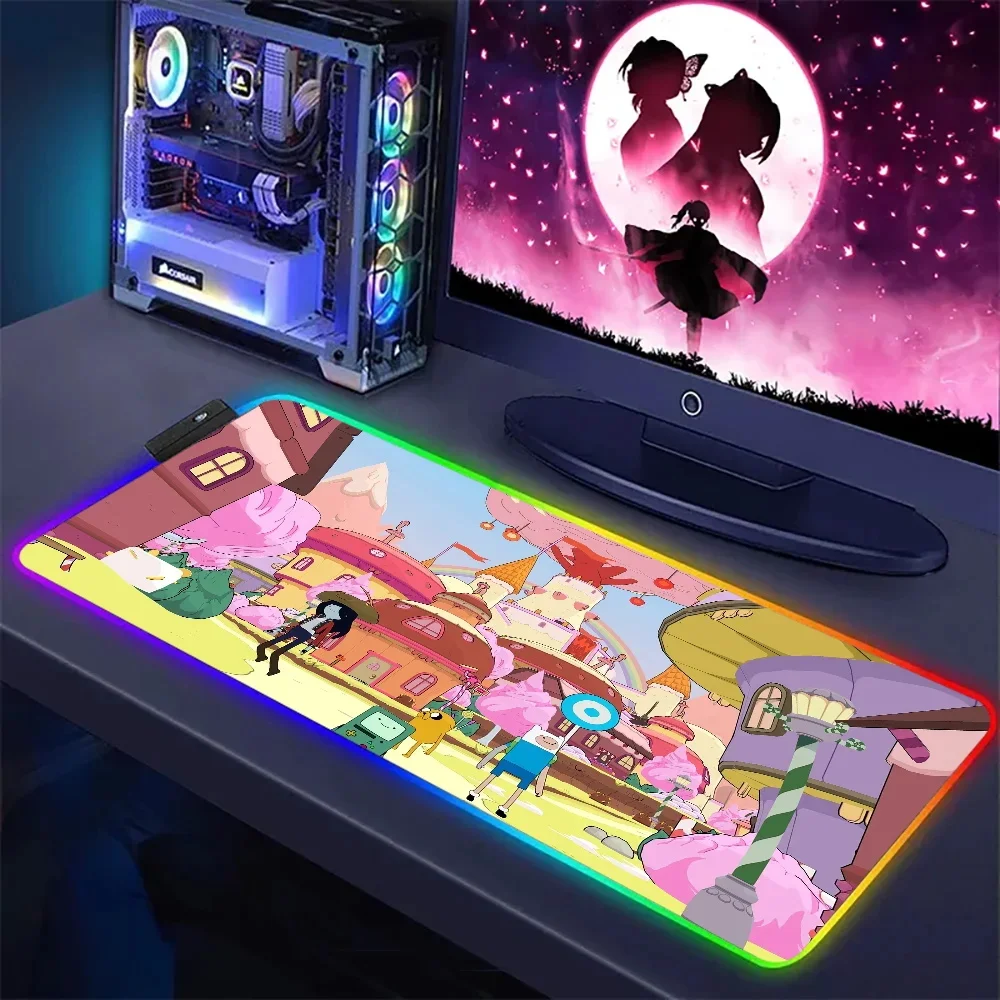 RGB A-Adventure Times Mausepad Luminescence Gaming Accessories Desk Protector Mause Pc Gamer LED Keyboard Mat Non-slip Mice Pads