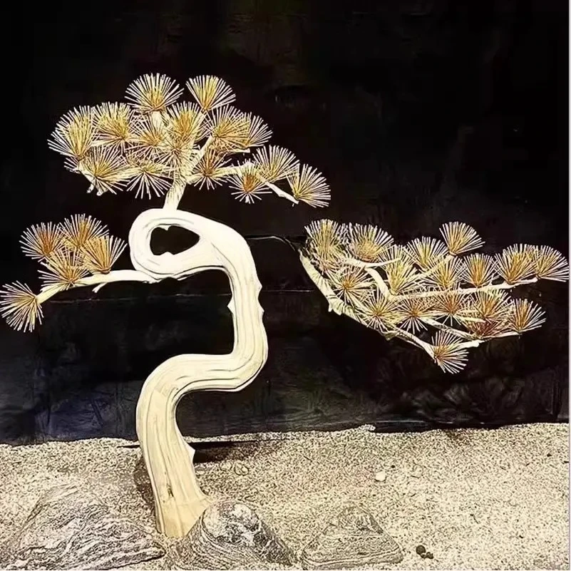 

Artificial Greeting Pine Solid Wood Root Carving Landscape Tree Hotel Hall Shopping Mall Ornament Decoration