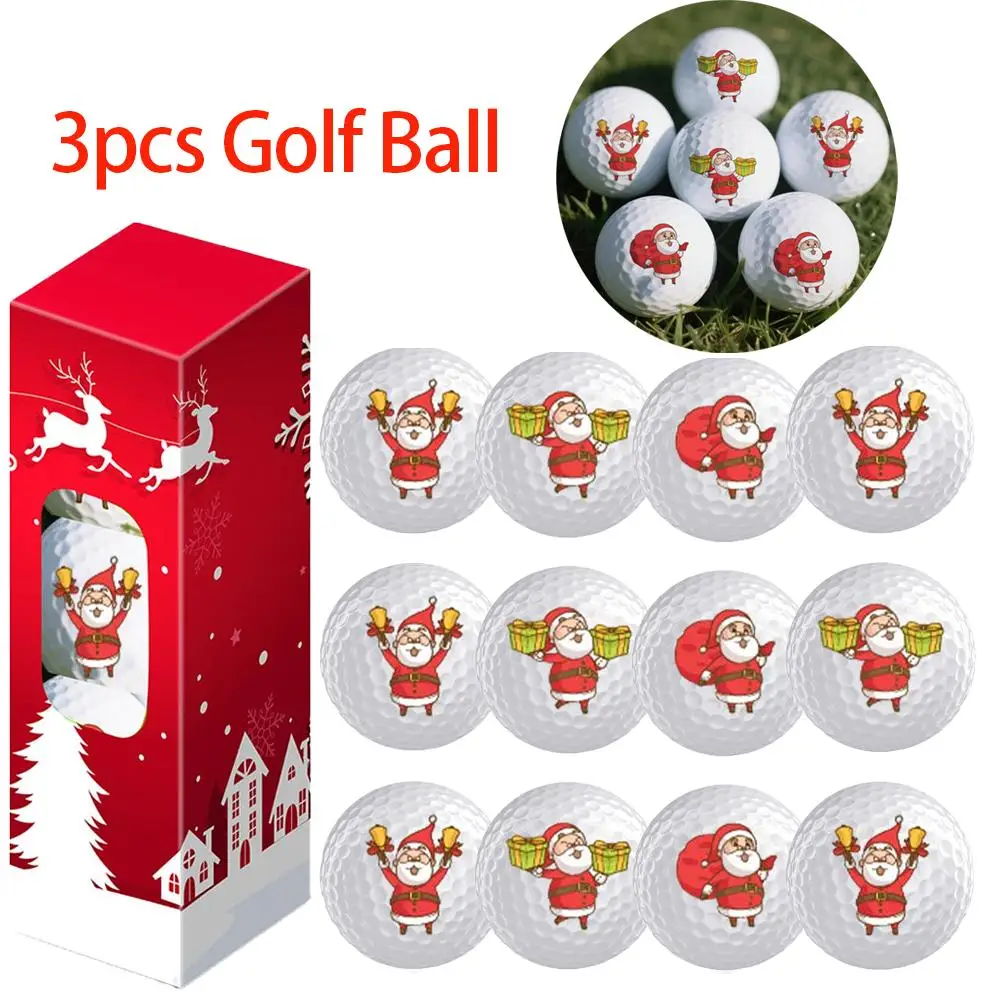 

3pcs Festive Golf Balls Christmas Themed Designs with Santa Reindeer and Holiday Decorations Rubber Material