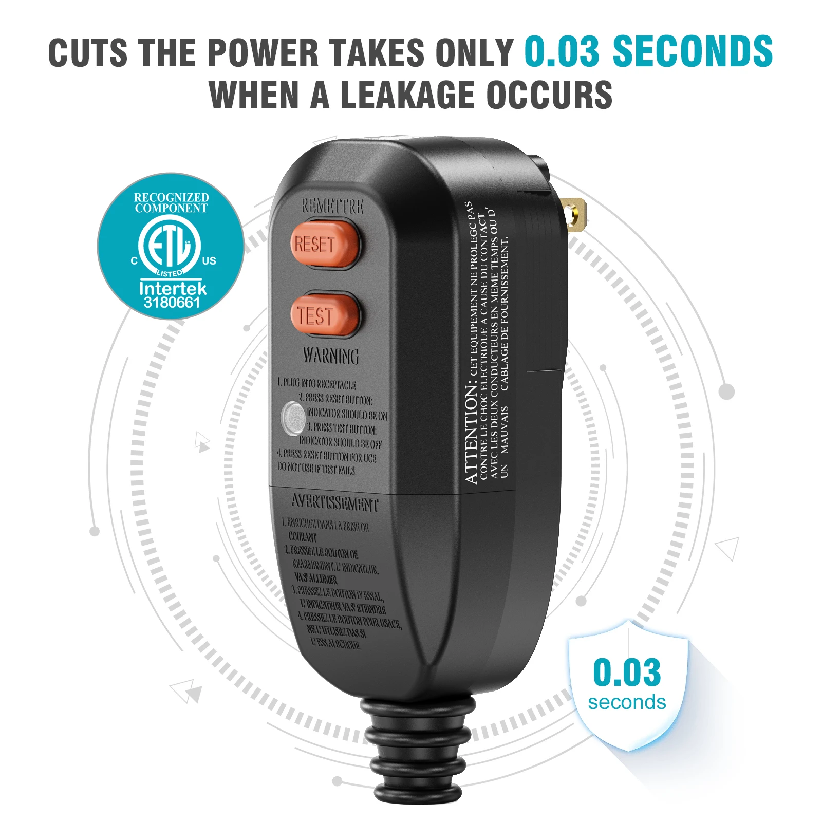 NA15-2 Wired American Standard 2-Pin Plug Black Residual Current Device Is Suitable for Use with High-Power Household Appliances