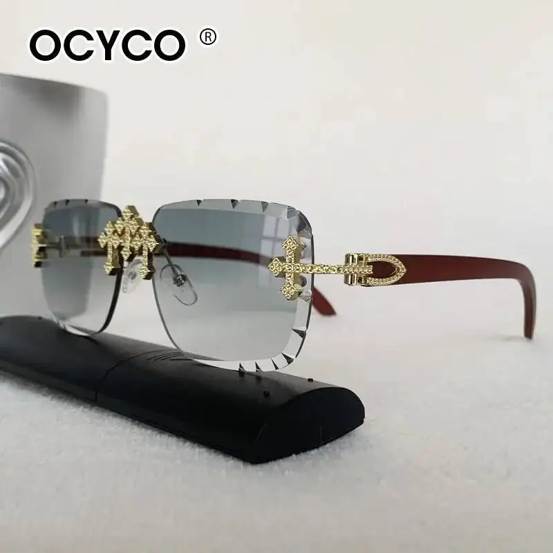 Vintage Randlose Schneiden Objektiv Sonnenbrille Frauen Männer Beliebte Diamant Kreuz Sonnenbrille Luxus Marke Designer Platz Brillen UV400