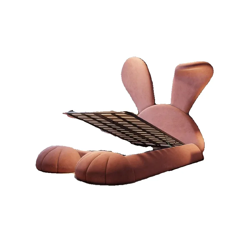 Menina rosa coelho cama dos desenhos animados internet celebridade moderno simples quarto único tecido cama de madeira maciça