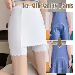 Women Ice Silk Safety Shorts High Waist Double Layer Shorts Under Skirt Slim Fit Seamless Safety Pants Summer Boyshorts