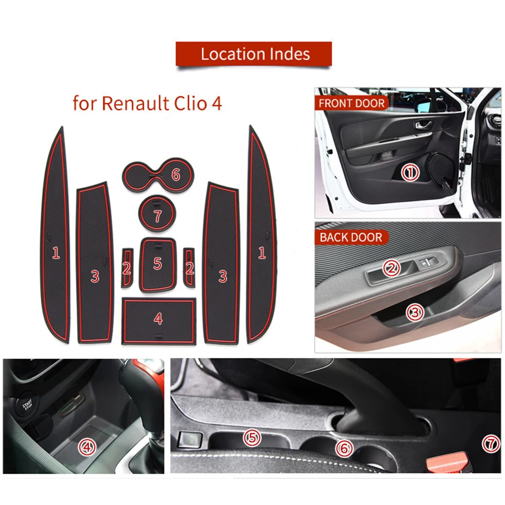 10 Pieces Car Armrest Gate Slot Mat Door Pad Replacement for Clio 4