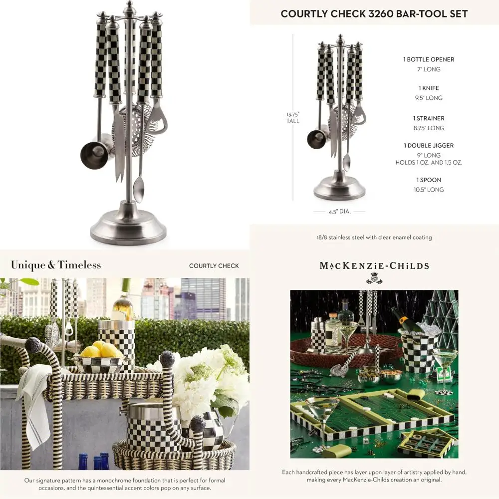 

5-Piece Bar Tool Set with Stainless Steel Jigger, Strainer, Bottle Opener, Mixing Spoon, and Knife by Mackenzie-Childs