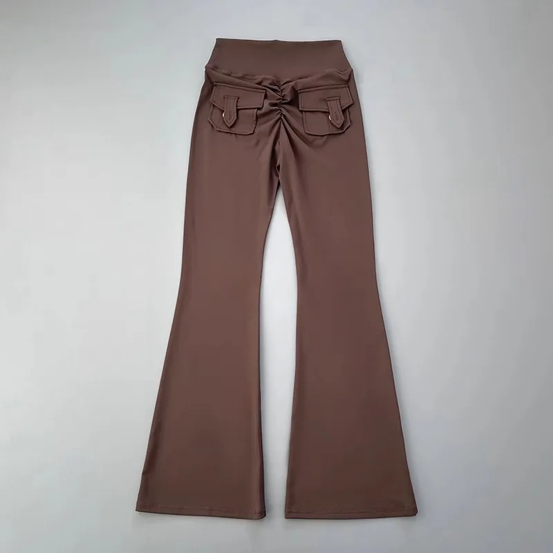 New pocket micro horn yoga pants for hip lifting  fitness dance pants quick drying exercise training yoga pants