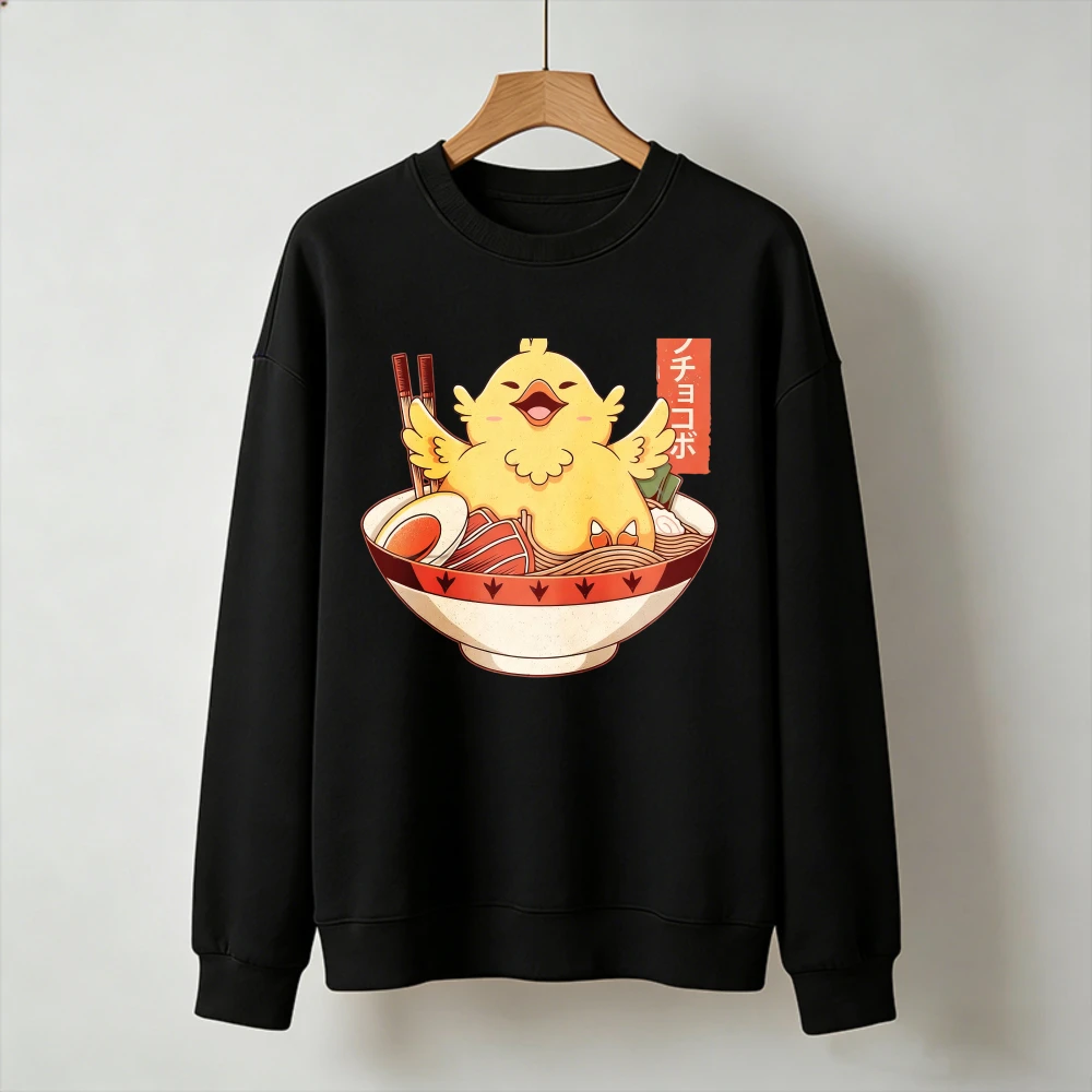 Funny Ramen Chick Hoodie Men Women Kawaii Cute Japanese Food Anime Graphic Sweatshirt Black Funny Chibi Ramen Noodle Bowl Gift