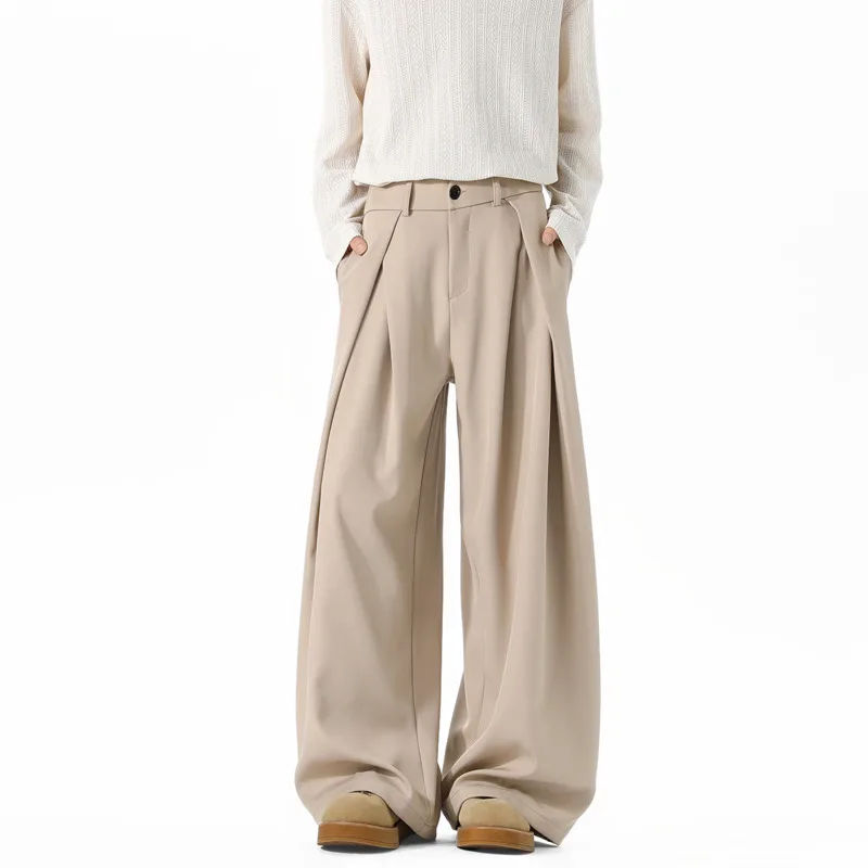 Pantalones de traje de gran tamaño para hombre, pantalones de vestir negros de la sociedad de la moda, pantalones de pierna ancha holgados coreanos, pantalones formales de oficina para hombre, S-3XL