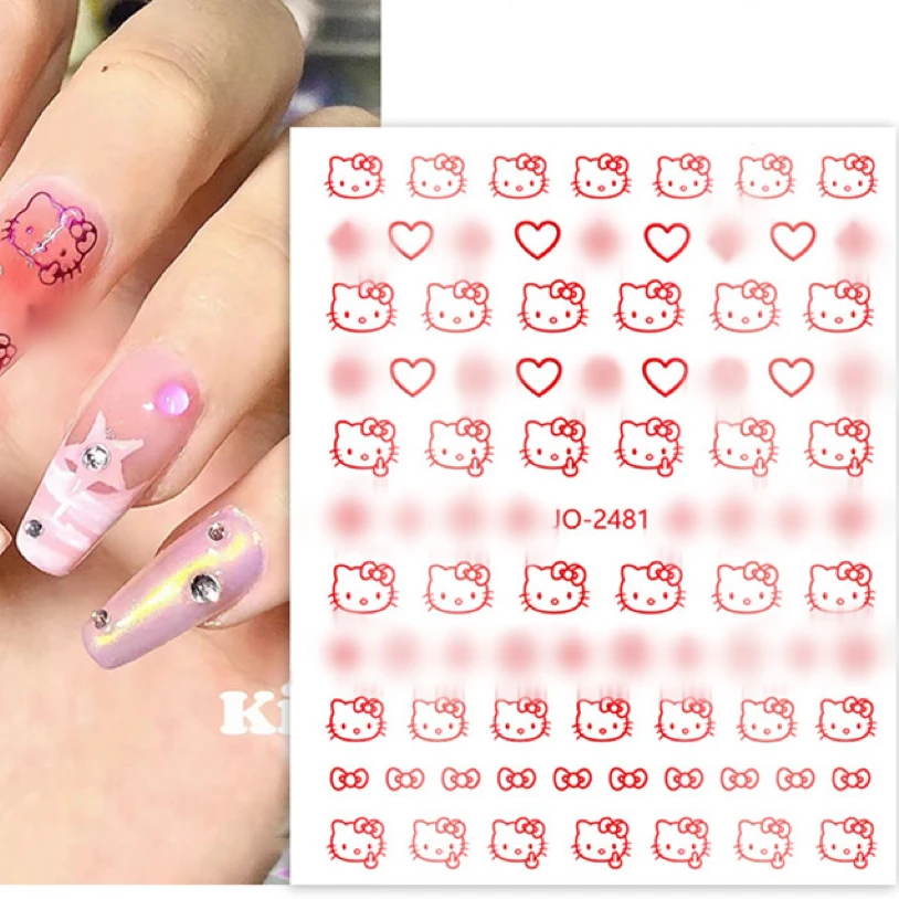 Commercio all'ingrosso 10 pz/lotto HelloKitty 3D Nail Art Stickers adesivi per unghie HelloKitty Nail Art Design giapponese accessori felici fai da te