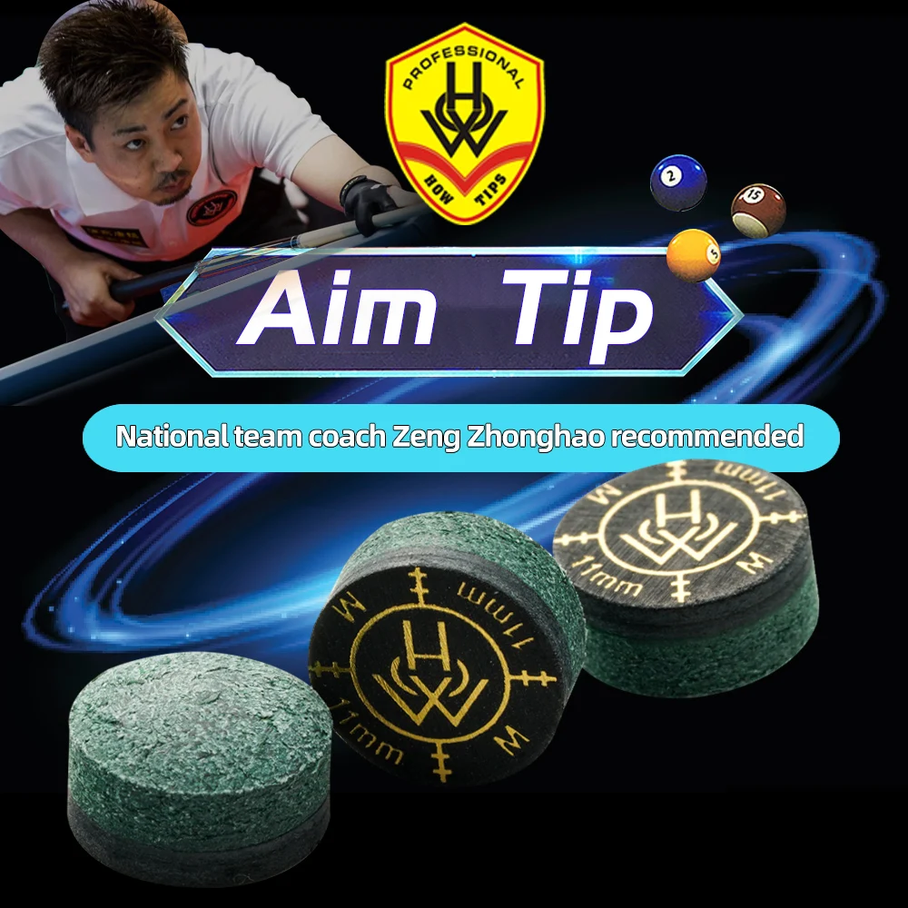 HOW-Aim Snooker Pool Cue Tip Imported Leather Snooker Tip, Professional Billiard Accessories, 11mm, MH, M, H