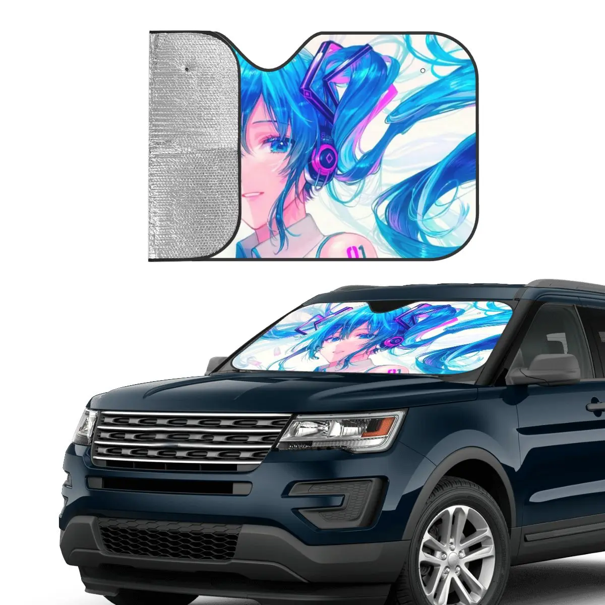 Hatsune Miku Windshield Sunshade Funny Cover Front Block Window 76x140cm Car Window Windscreen Cover Accessories Covers