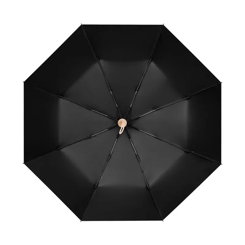 High Quality Wooden Handle Rain Umbrella Black Coating Dots Umbrellas Women Men Three Folding UV Sun Sunshade Parasol