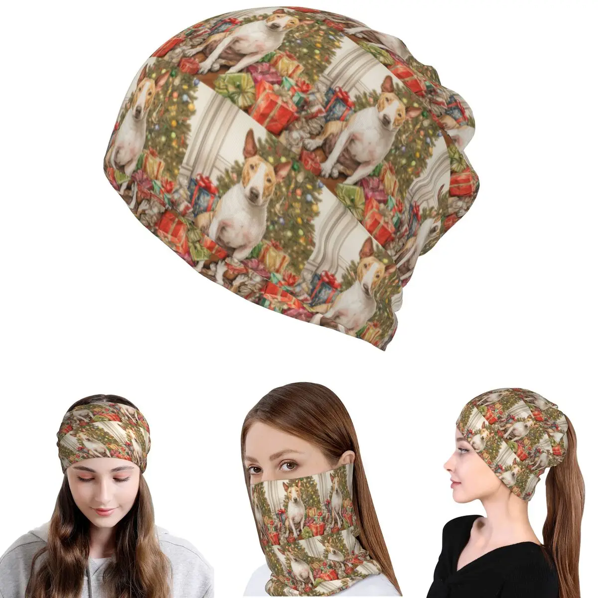 Christmas Staffordshire Bull Terrier Dog Portrait Bandana Neck Cover Face Scarf Multi-use Face Mask Beanies Hat All Season