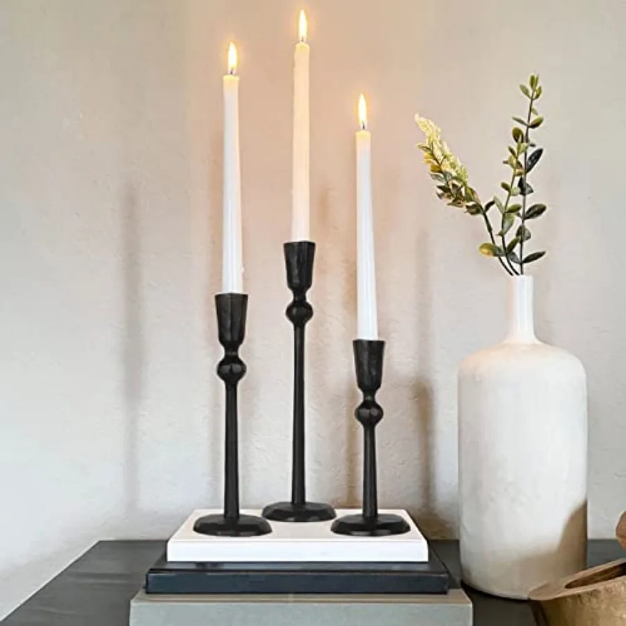 

Iron Taper Candle Holder - Set of 3 Decorative Candle Stand, Candlestick Holder for Wedding, Dinning, Party
