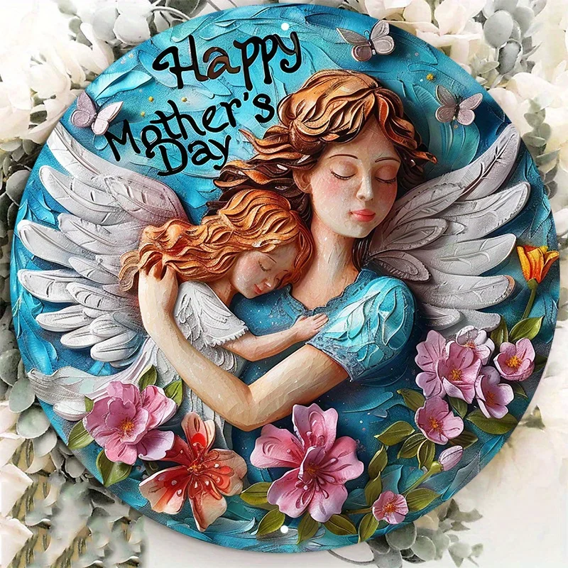 Weather-Resistant Aluminum Mother's Day Angel Metal Sign, HD Printing Door/Wall Art Decor with Pre-Drilled Holes