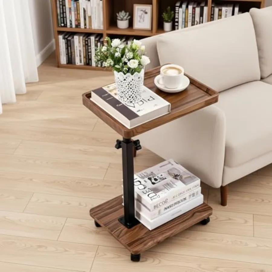 

C Table End Table Adjustable HeightC Shaped End for Couch Snack Tables 360°Swivel TV Tray Sofa Table Tables that Slide Under Co