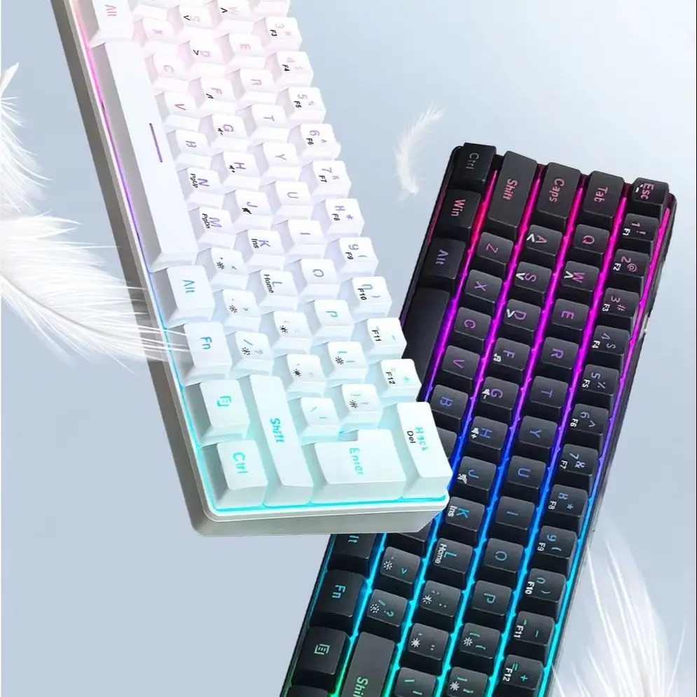 Teclado mecânico com 61 teclas, sensação tátil, para jogos, com fio, retroiluminação RGB, design ergonómico, ideal para PC, computador, portátil e tab