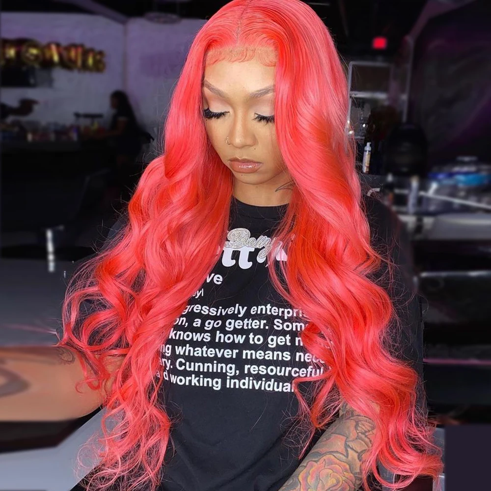 

Red Pink Human Hair Wigs 13x6 13x4 Lace Front Wigs Brazilian Remy Hair Pre Plucked Body Wave Colored Lace Frontal Wig For Women