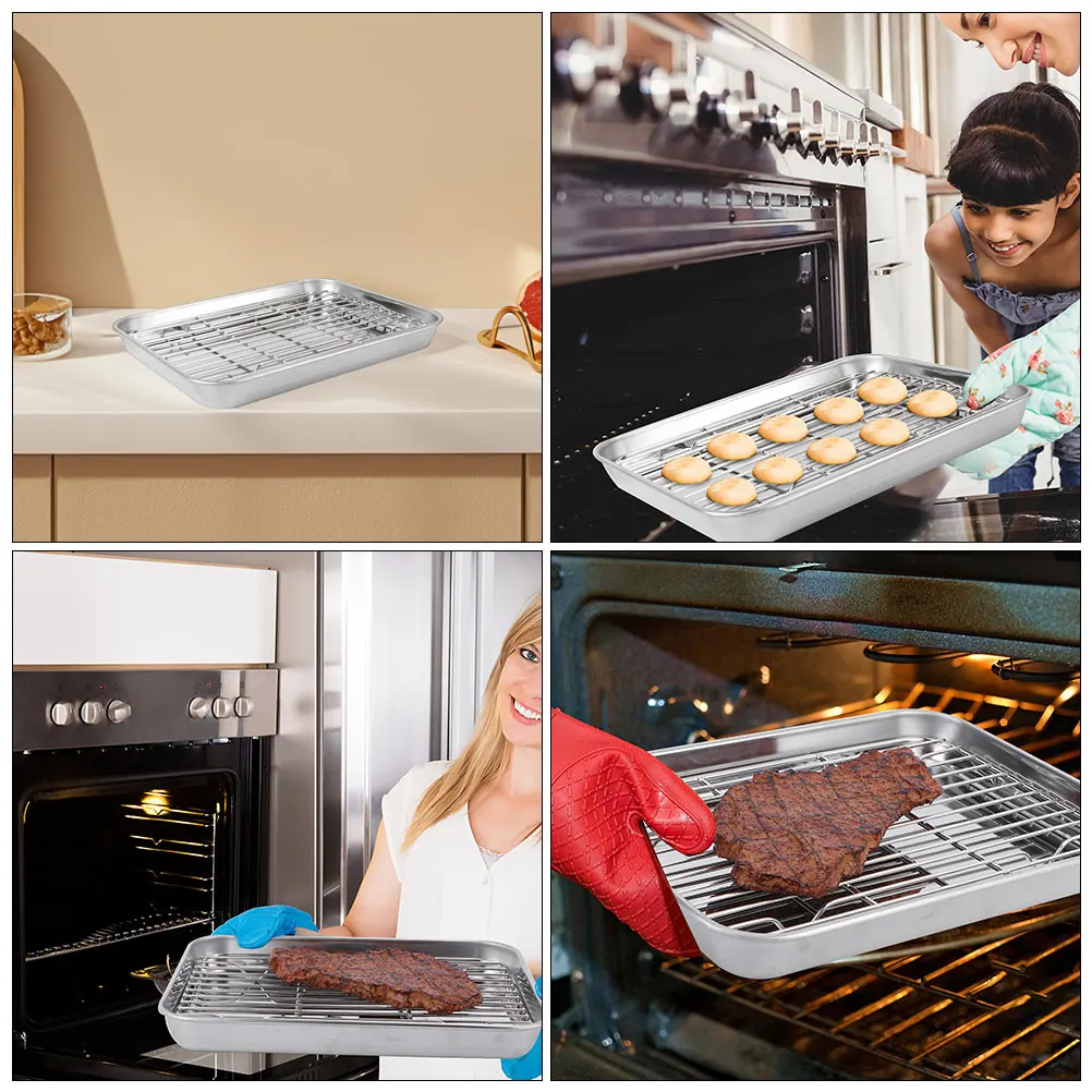 

Frying and Draining Rack Toast Tray with Baking Pan Cooling Set Oven Stainless Steel for