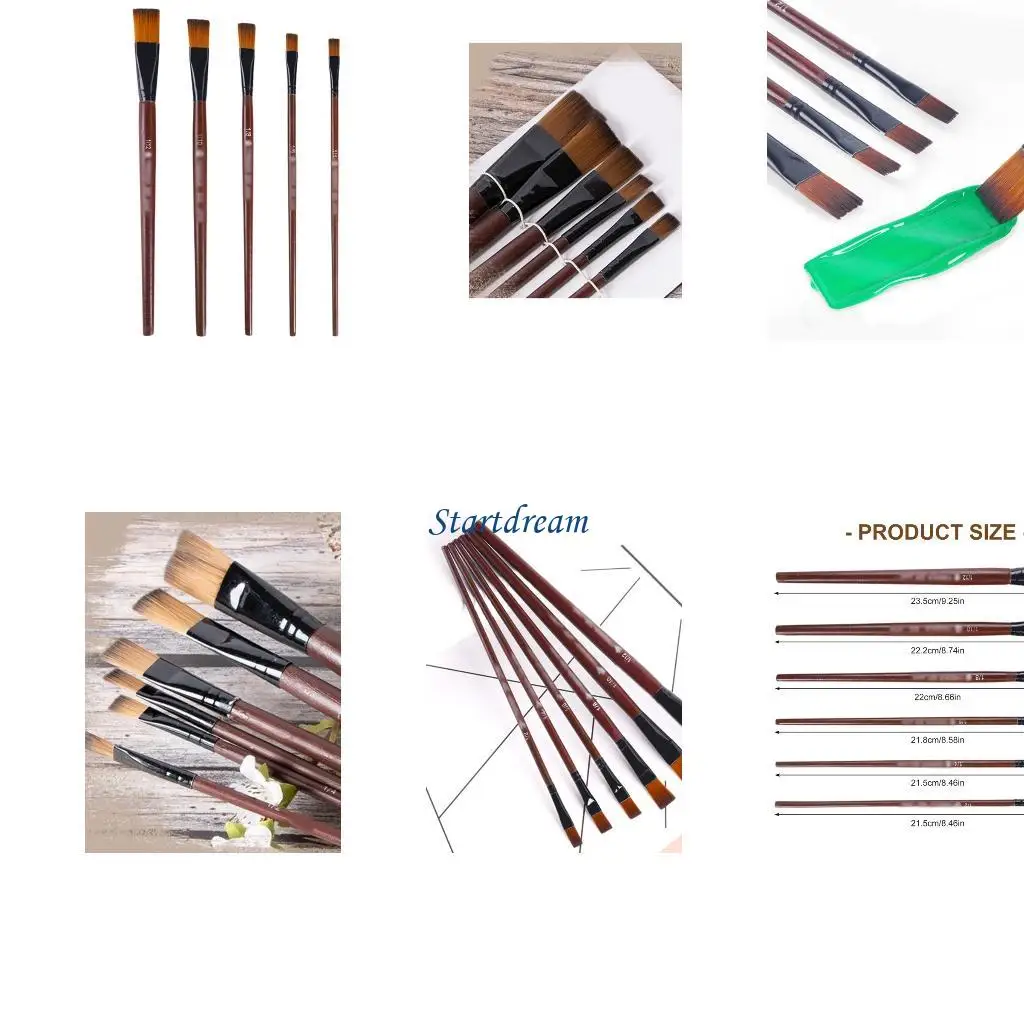

6 Pcs Artist Brushes Flat Paint Brushes Acrylic Paint Brush Nylon Hair Painting Brushes for Watercolor Oil Painting K92C