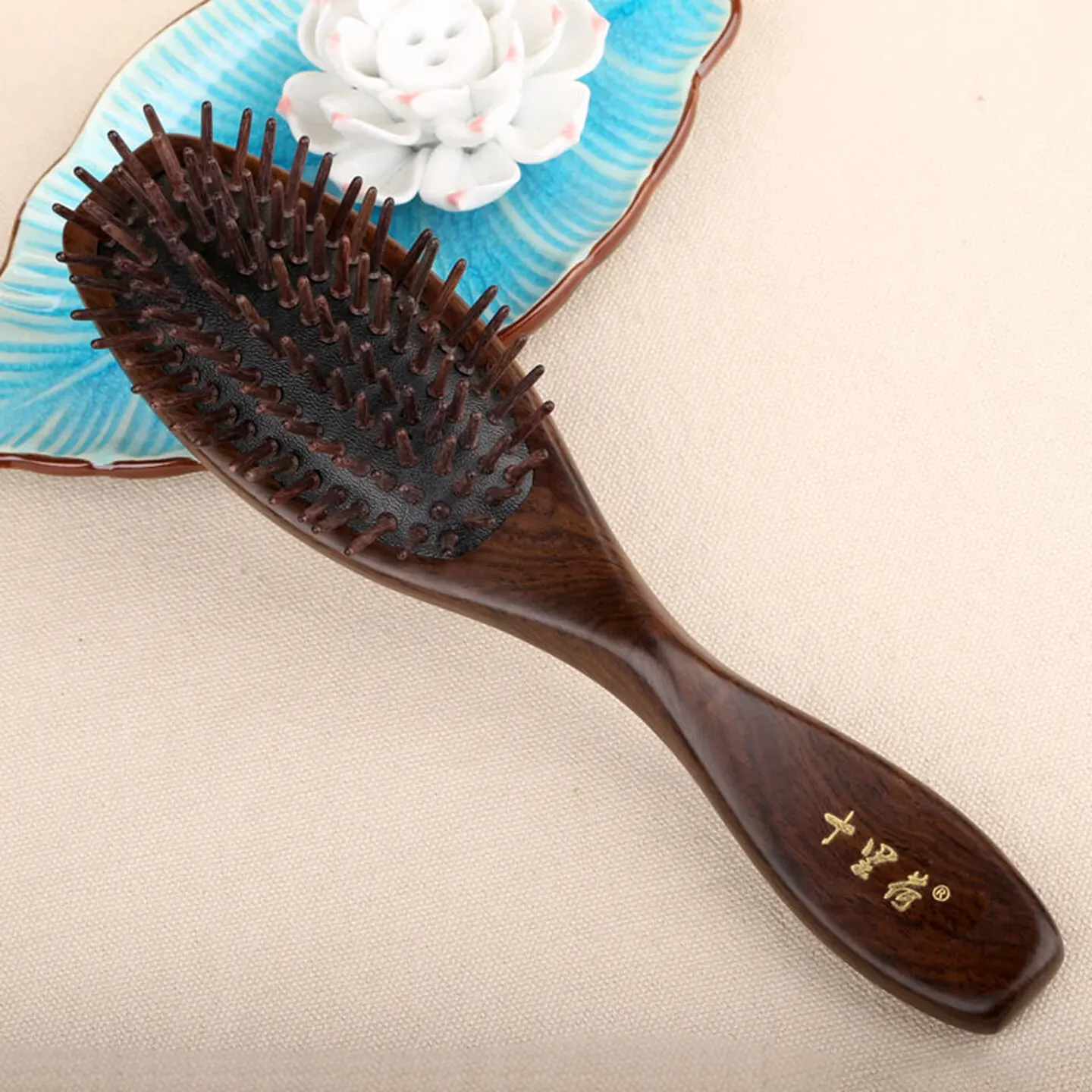 Ebony Wood Cushion Hair Brush Scalp Massage Comb Natural Grain Polished Handle Gift Packaging Everyday Hair Care 목재 쿠션 빗