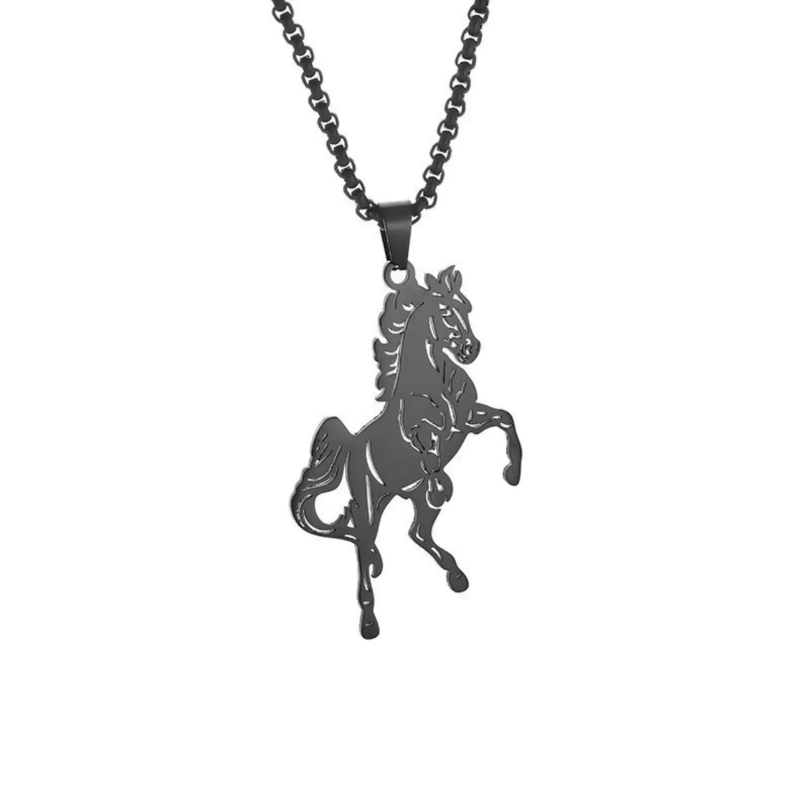 Ästhetische Pferde-Tier-Anhänger-Halskette für Damen und Herren, Geschenke, Edelstahl-Schmuckzubehör – Detail 3