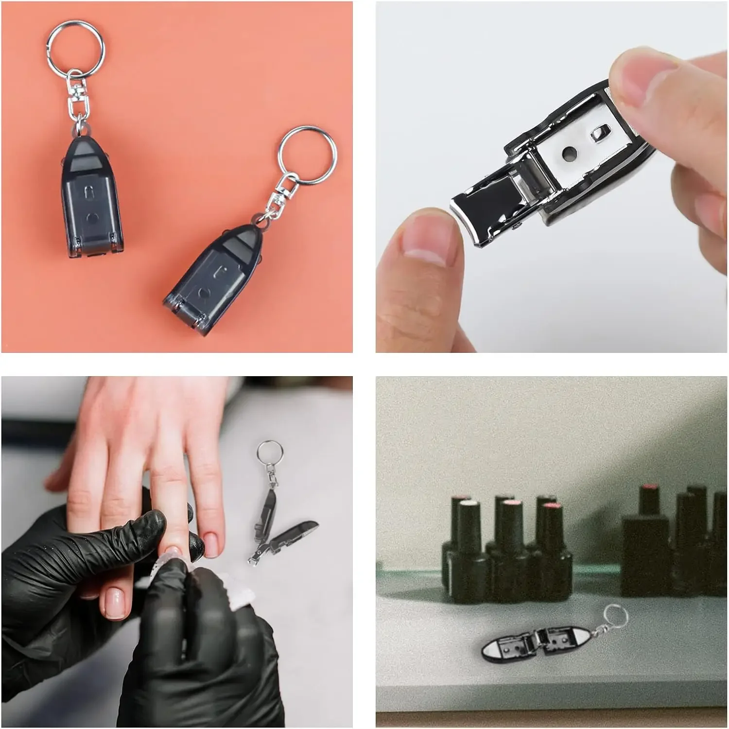 열쇠고리 손톱깎이 미니 접이식 스테인리스 손톱깎이 네일 파일 포함 야외 여행용